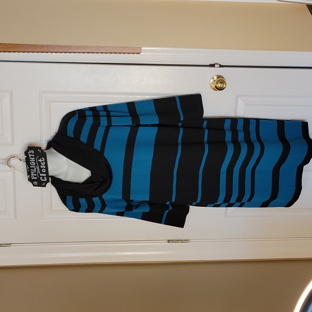 New Directions Dress XL Black and Blue Stripe 3/4 Sleeve